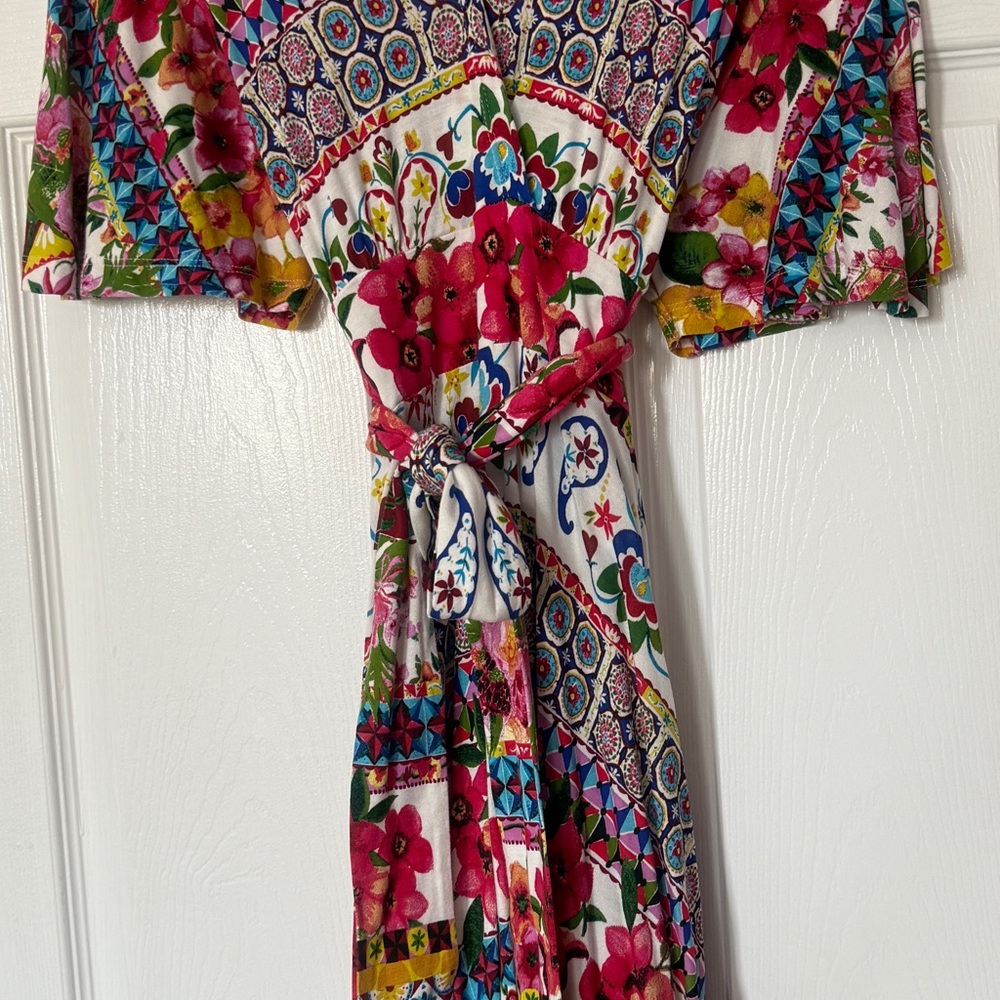 Desigual Red and Yellow Midi Sundress with Flutter Sleeves